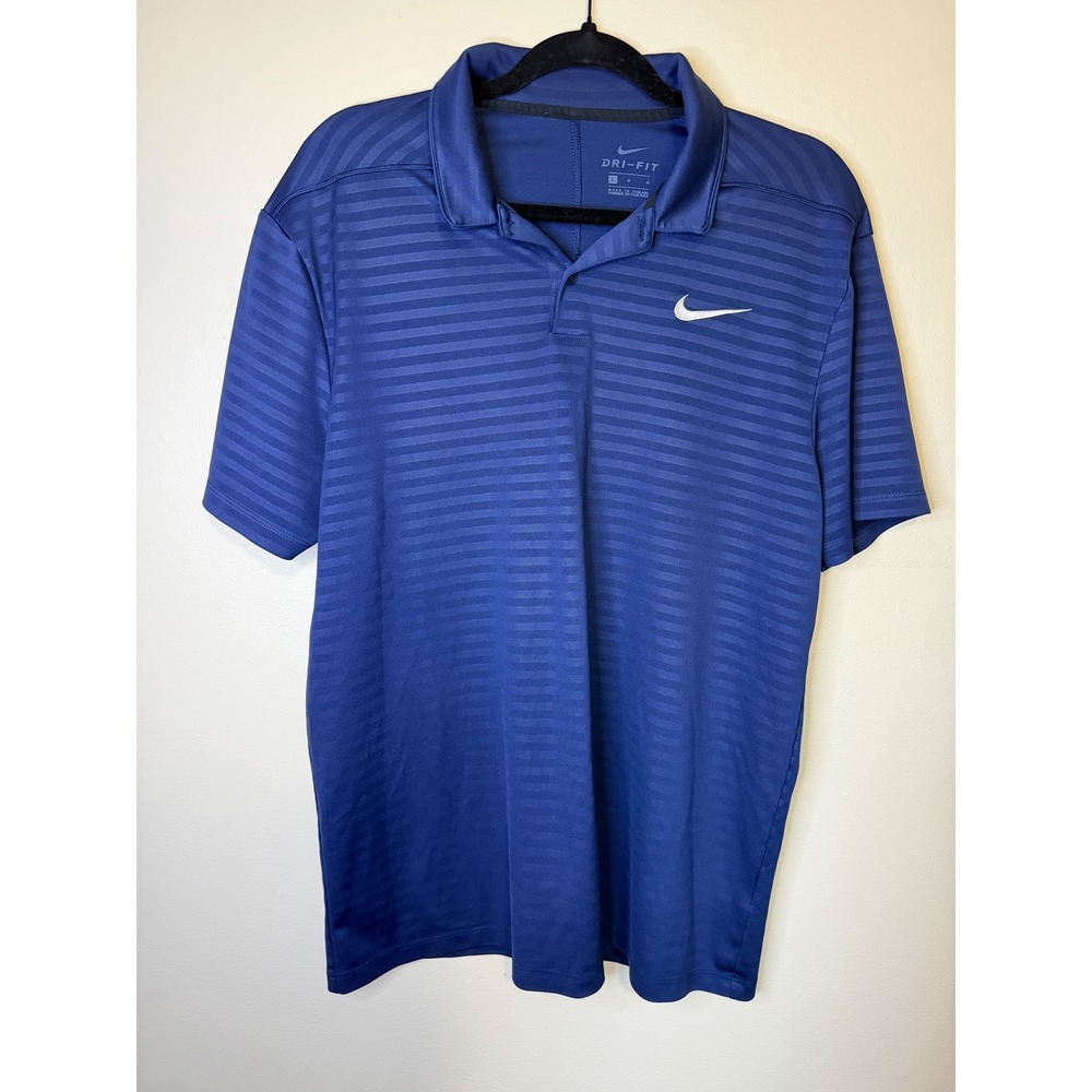 Nike Dri-Fit Polo Shirt Men's L Blue Striped Performance Golf Athletic